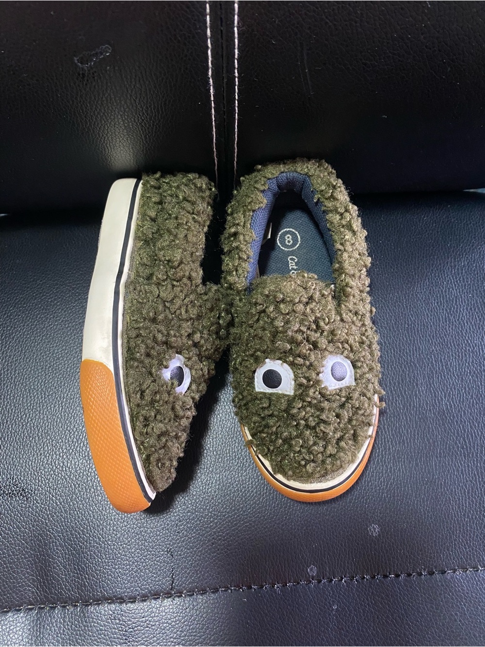 Cat & Jack Geraldo Olive Green Monster Fuzzy Slip-On Shoes Size 8